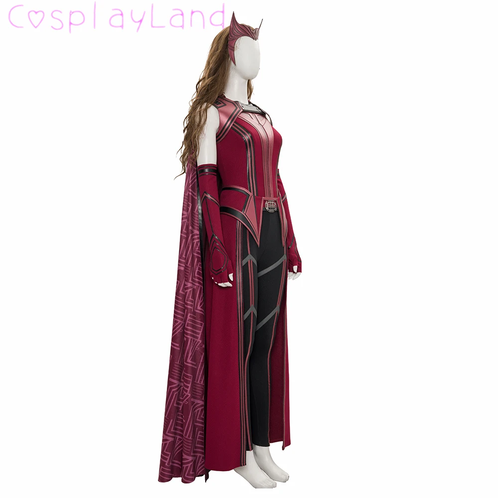 P-Jsmen Female Wanda Maximoff Cosplay Costume Scarlet Witch Headwear Cloak  and Pants Full Set Outfit Halloween Accessories Props