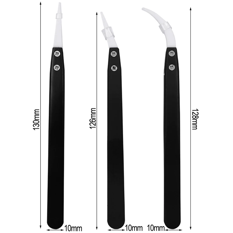 3pcs Ceramic Tweezers Stainless Steel Forceps Antistatic Heat Resistant  Precision Insulated Tweezers Hand Tools