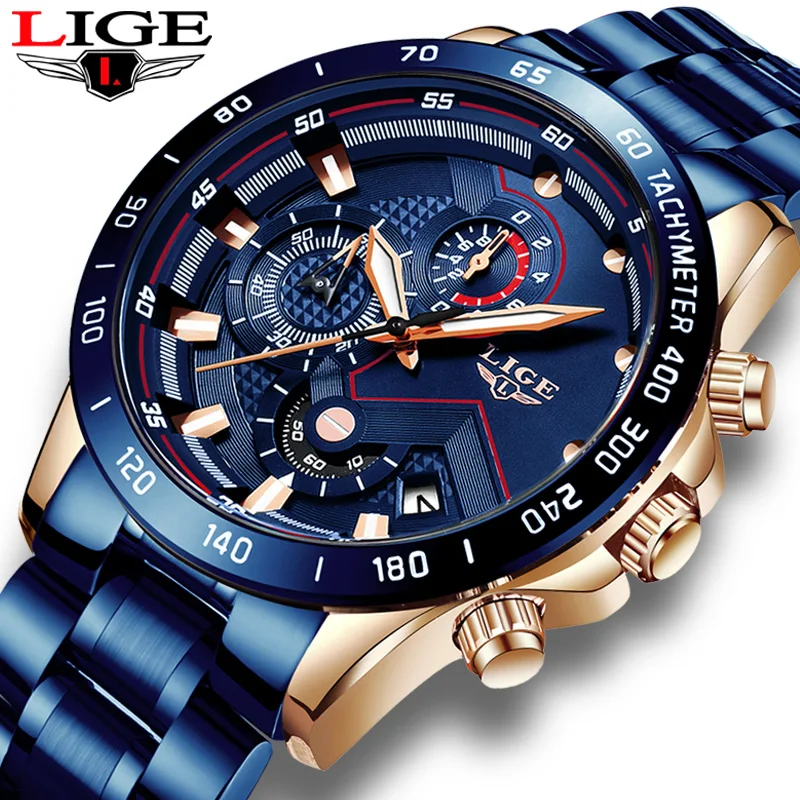Acquistare Orologi da uomo | Mens Watches LIGE 9982 Luxury Brand Stainless  steel Quartz Clock Digital Watch Men Army Military Sport watch relogio  masculino