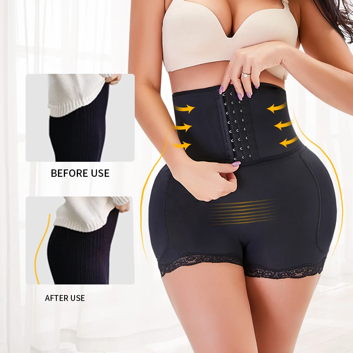 קנו ביגוד אינטימי לנשים  Women Underwear Body Shaper Butt Lifter Fajas  Colombianas Tummy Tucker Shaper Hip Enhancer 4 Sponges Bodysuit Lingerie  Plus Size