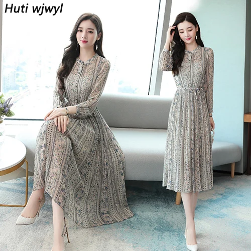 2022 Vintage Chic Print Chiffon Midi 