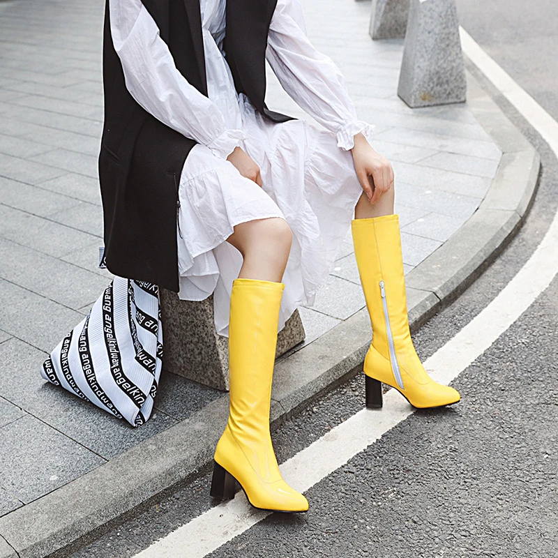 yellow patent boots