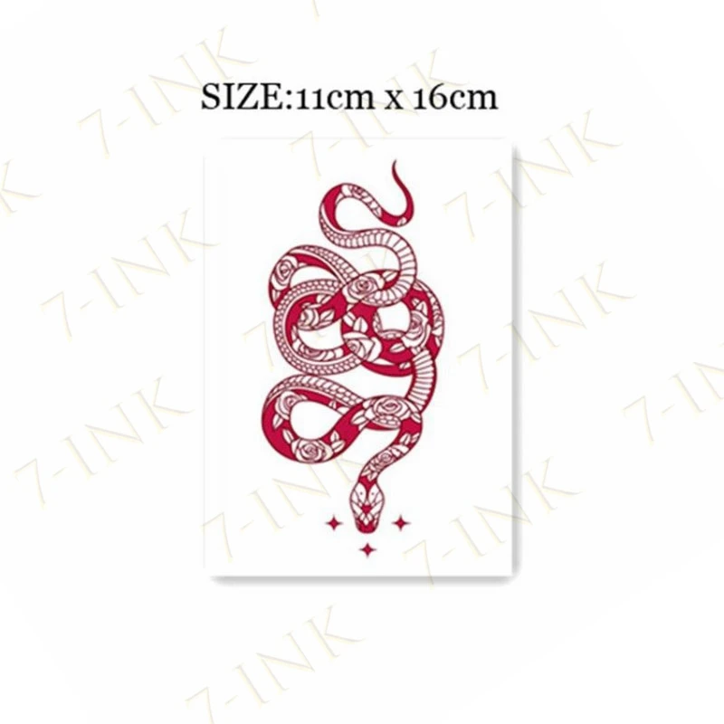 Agora Tatoyaz Red Snake Temporary Tattoo Stickers For Women Men Body Girl Arm Waist Waterproof Fake Tatto Ukiyoe Dark Wine Snake Tattoo