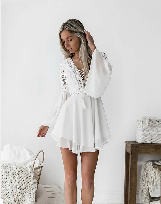 Girls White Dress Women Bohemian Mini 