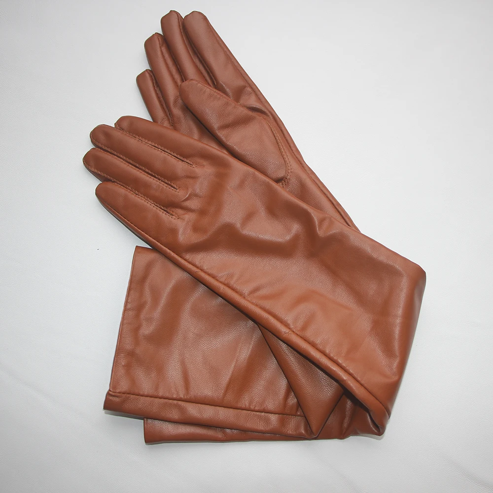 brown leather gloves long