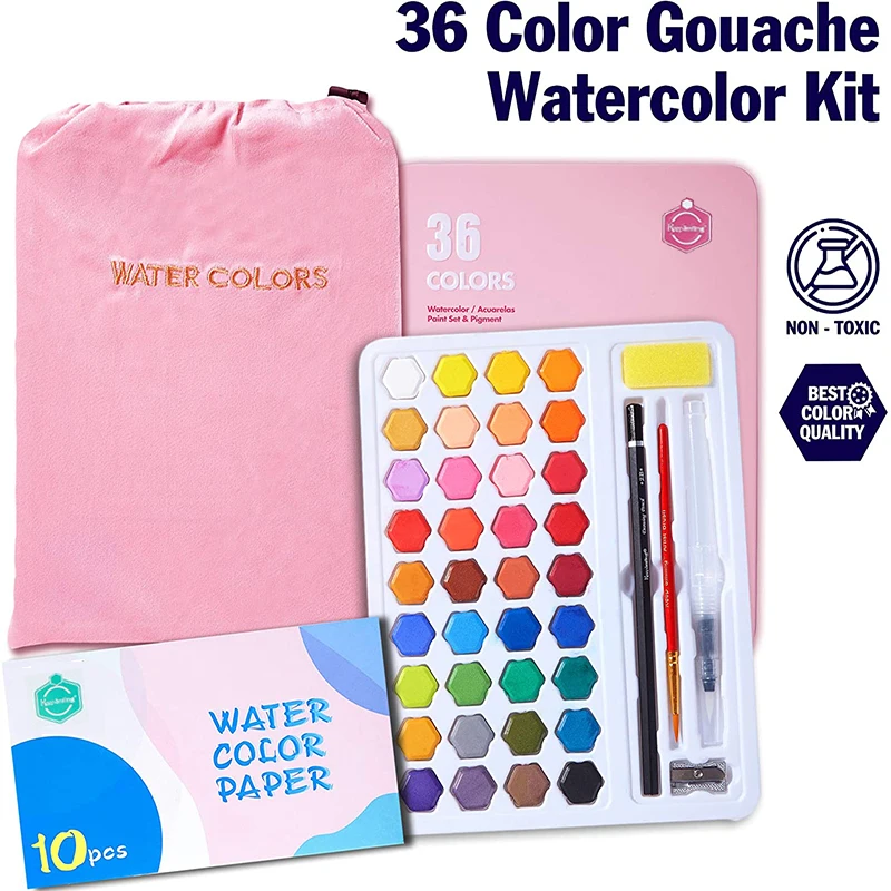 24/36 Colors Portable Watercolor Paint Set Solid Pigment With Watercolor  Paint Brush Art Supplies for Painting Lovers