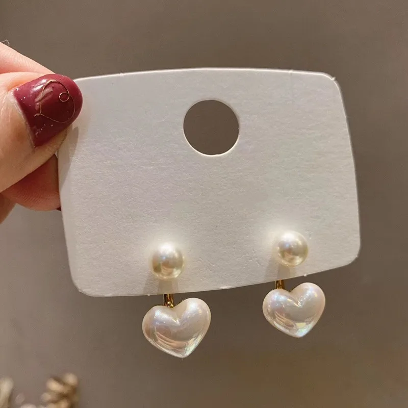 New Korean Style Contracted Heart Pearl Earrings For Women Sweet Flower Zircon Geometric Stud Earring Girl Party Jewelry-animated-img