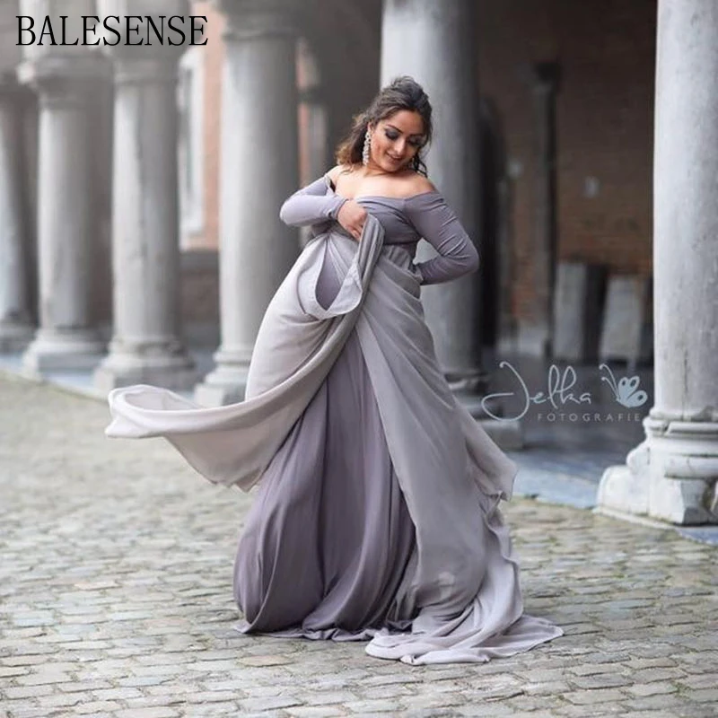 long grey maternity dress