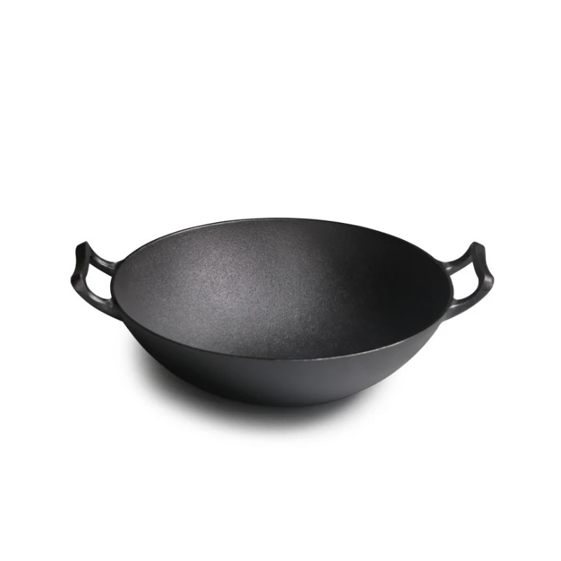 Konco Iron wok Cast iron pan Non-coated Pot General use for Gas and  Induction Cooker 32cm Chinese Wok Cookware Pan Kitchen Tools