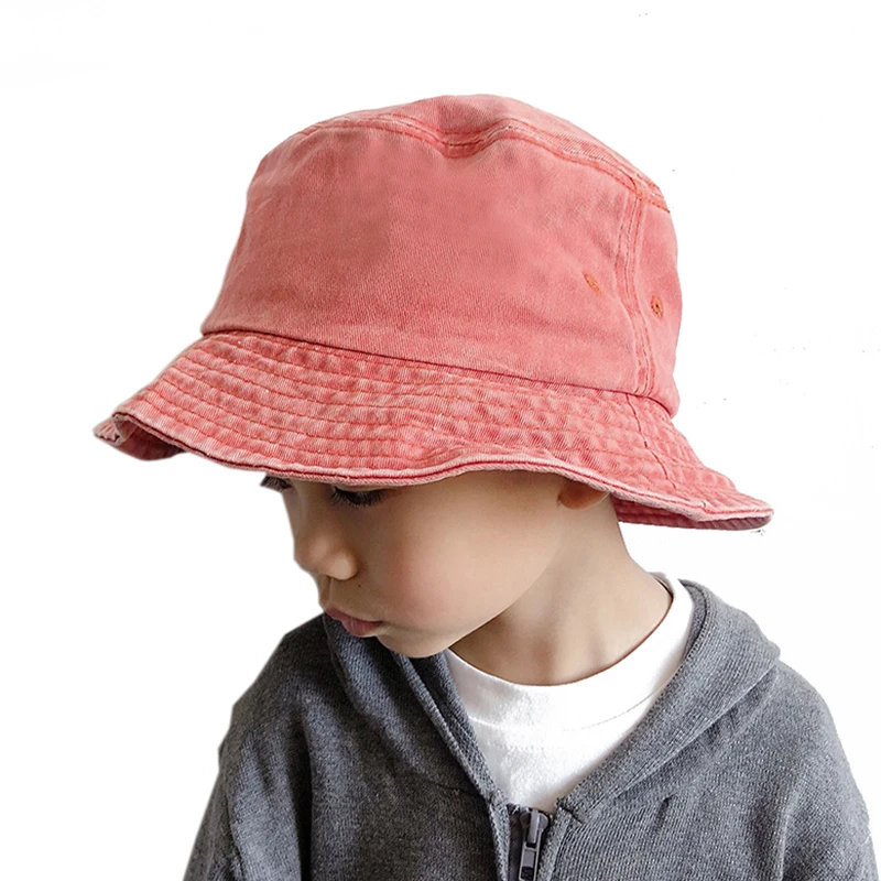 Washed Denim Bucket Hat Kids Wide Brim 