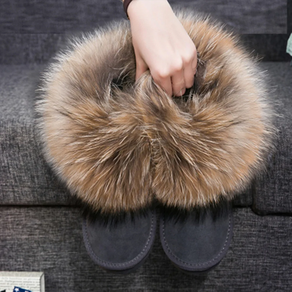Natural Fox Fur Snow Boots Women 