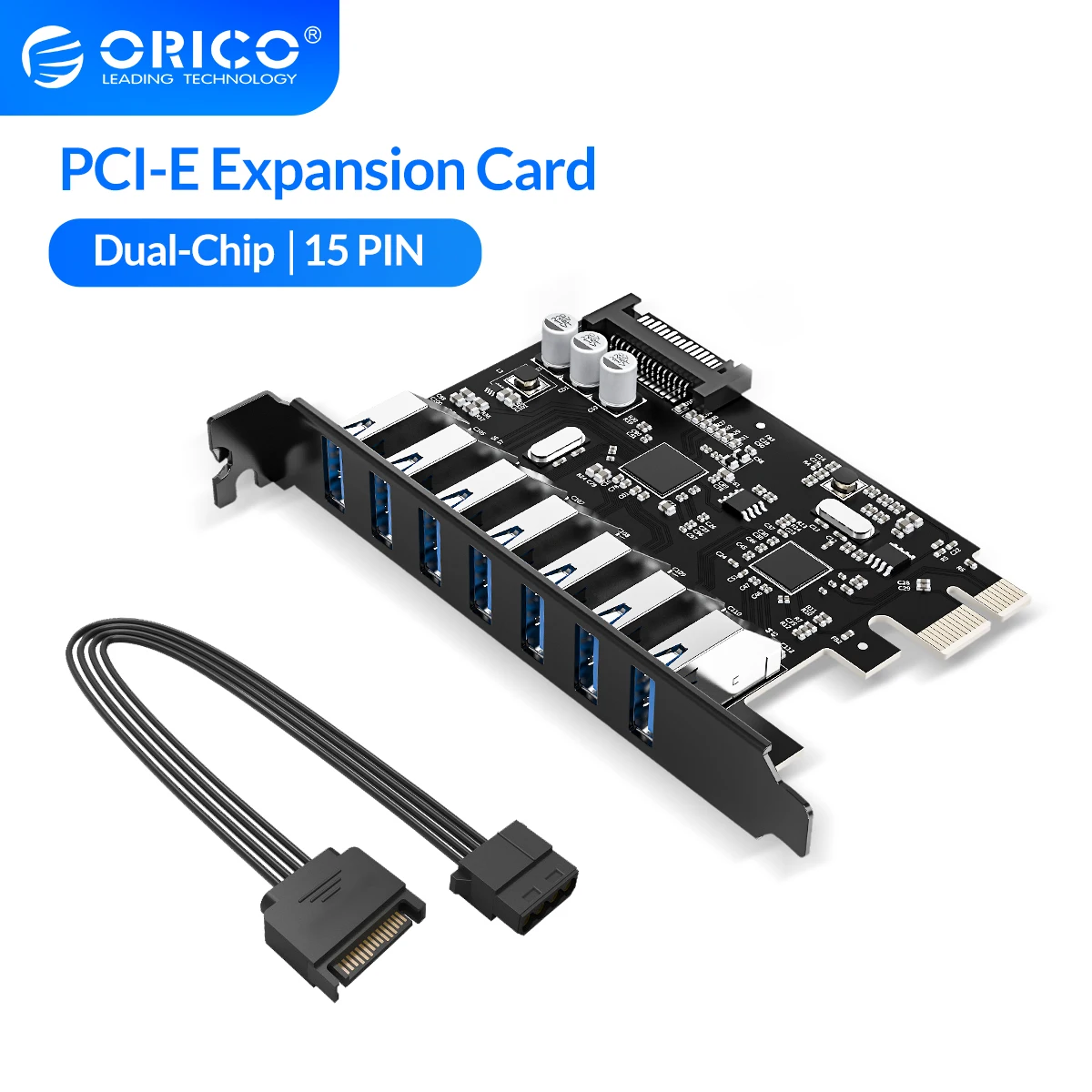 ORICO SuperSpeed 7 Port USB 3.0 PCI-E Express Card with a 15pin SATA Power Connector PCIE Adapt