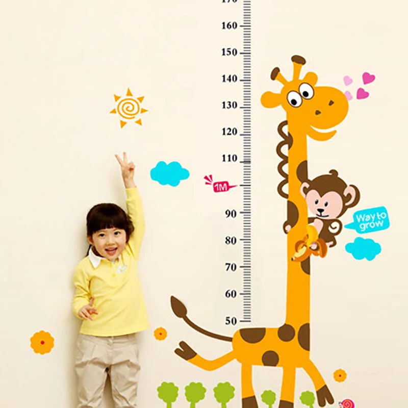 Kids Height Chart Wall Sticker Cartoon Giraffe Height Ruler Home Decor Wallpaper