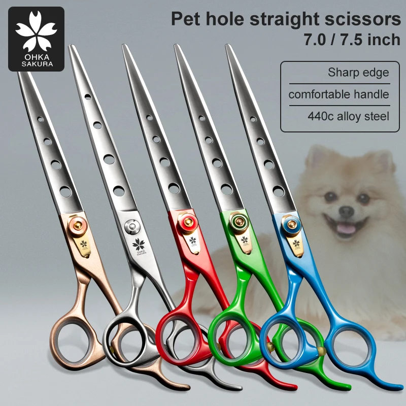 Pet Scissors Grooming Air Open Hole Scissors Shaving Dog Hair Artifact Cutting Dogs and Cats Hair Scissors 7 7.5 Inch-animated-img