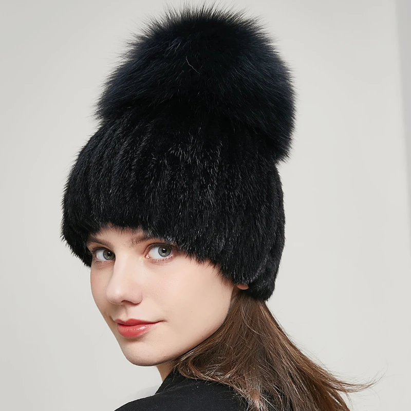 Winter new real mink fur hats fox cap 