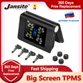 Jansite TPMS Wireless Car Tire Pressure Monitoring Intelligent System Solar Power LED Display with 4 Built-in or External Sensor preview-1