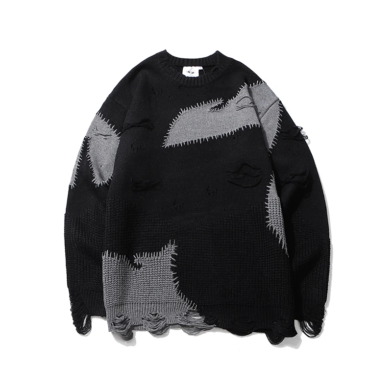Harajuku Color Block Hole Frayed Mens 