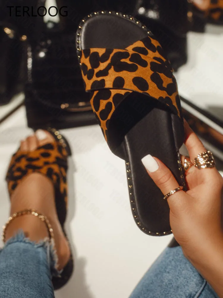 leopard cross slippers