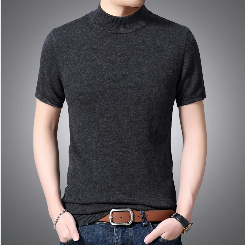 Mens Wool Shirt Short Sleeve Sweater 