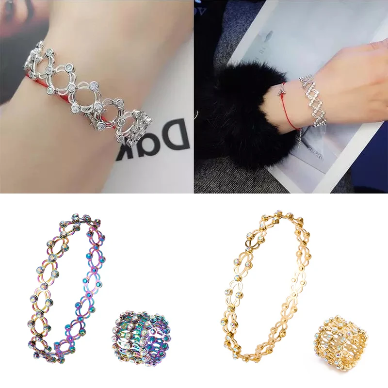 2 In 1 Magic Retractable Ring Bracelet Creative Stretchable Twist Folding Ring Crystal Rhinestone Bracelets Women Jewelry Gift-animated-img