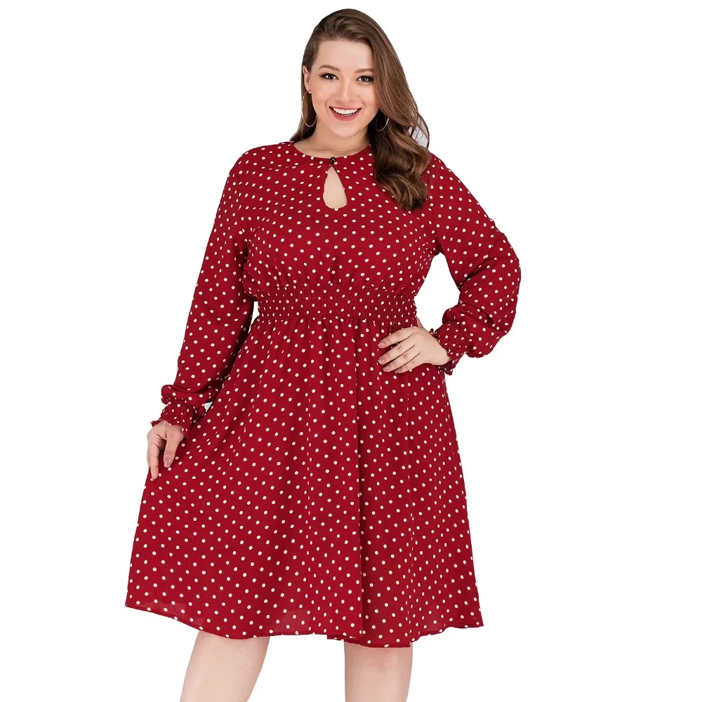 Plus Size 5XL Long Bishop Sleeve Polka 