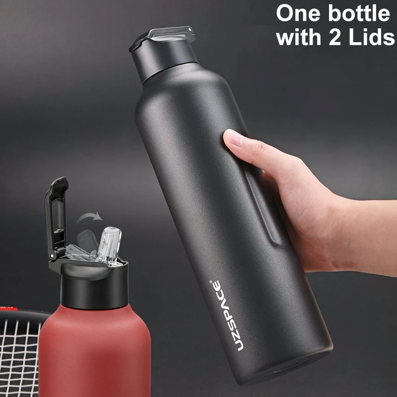 New Stainless Steel Water Bottle With Straw Direct Drinking 2 Lids Vacuum Flasks Insulated Travel Portable Thermal Climb Thermos-animated-img