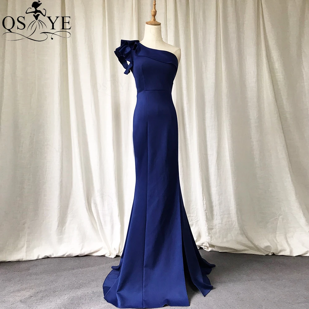 Navy Evening Dresses Long One Shoulder 