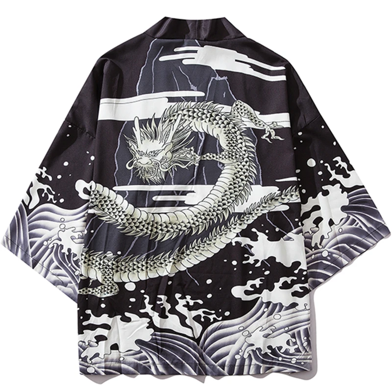 Yukata Male Chinese Dragon Costume Clothing Japanese Kimono Cardigan ...