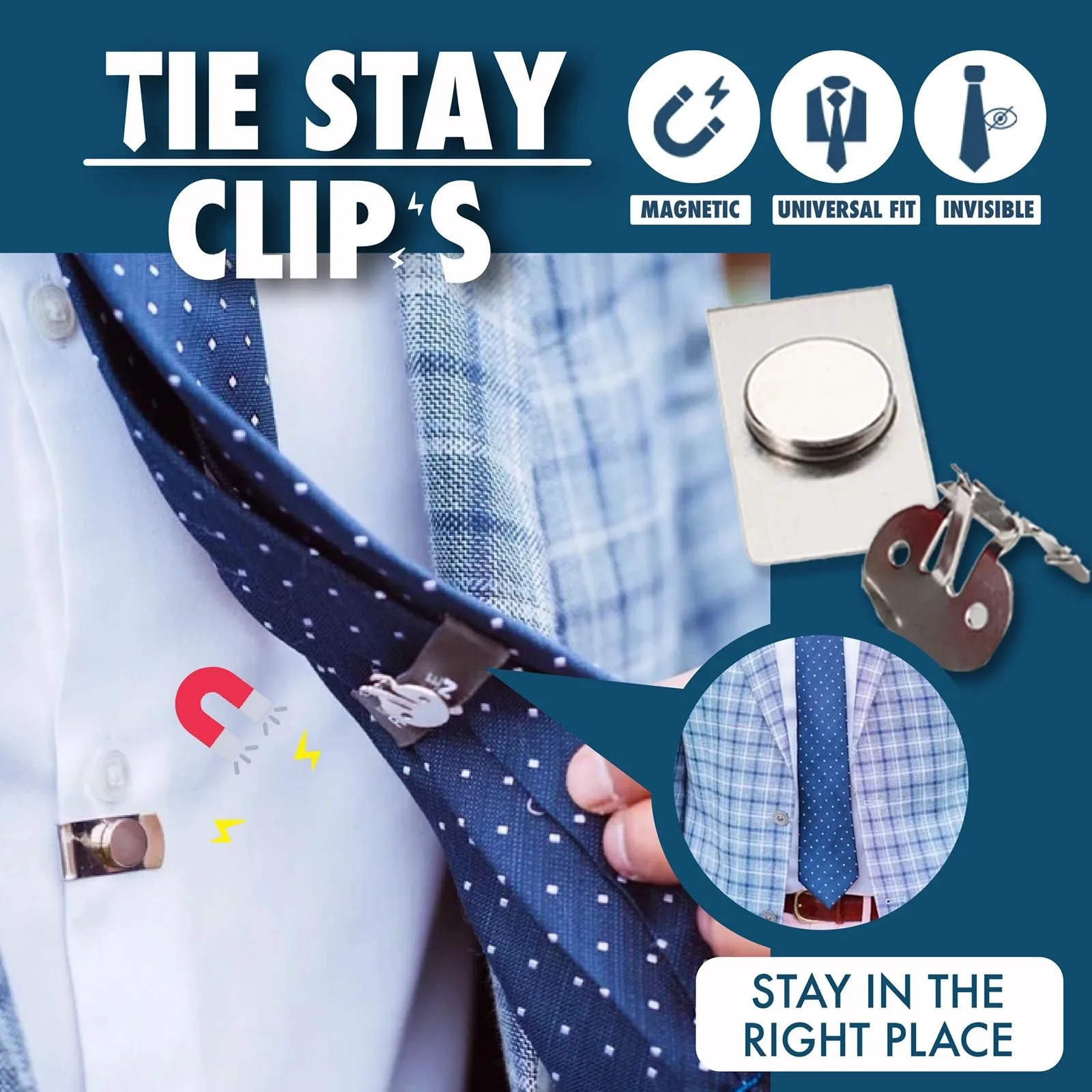 1pc Tie Stay Clips Invisible Magnetic Stainless Steel Anti-wrinkle Cufflinks Anti-floating And Anti-swing Tie Holder Clips-animated-img