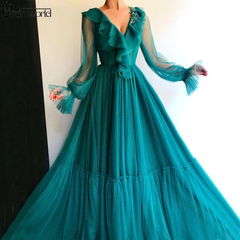Abendkleider Teal Full Sleeves Muslim 