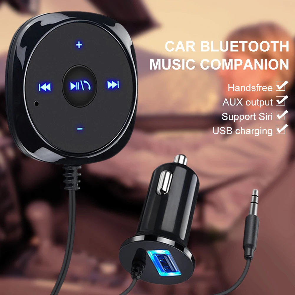 12-24V Bluetooth Car Kit Wireless Receiver for Hands-Free Calling Support AUX Music Streaming USB Car Charger