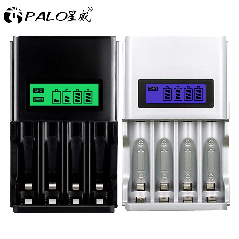 PALO 100% Original 4 Slots LCD display Smart battery Charger for AA AAA Rechargeable Battery 1.2V NI-MH NI-CD battery batteries-animated-img