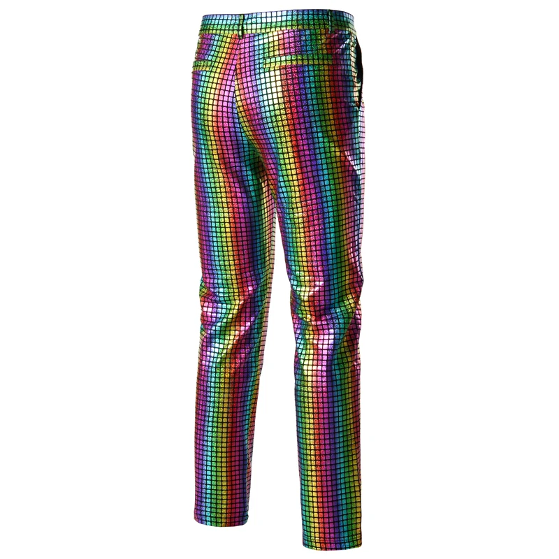 Rainbow Plaid Sequin Glitter Pants Men 