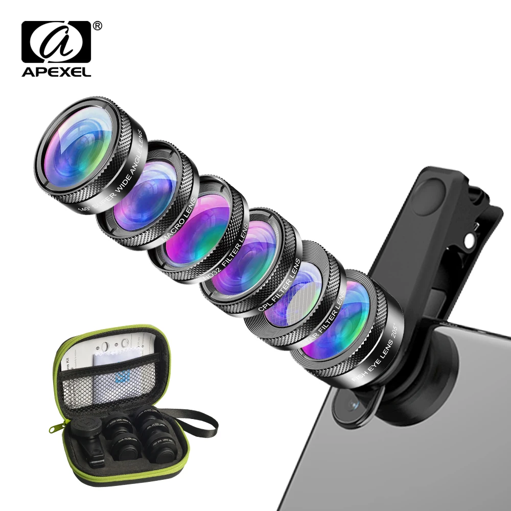 APEXEL Universal 6 in 1 Phone Camera Lens Kit Fish Eye Lens Wide Angle macro Lens CPL/StarND32 Filter for almost all smartphones preview-7