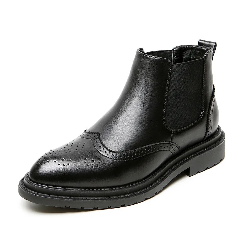 mens leather brogue chelsea boots