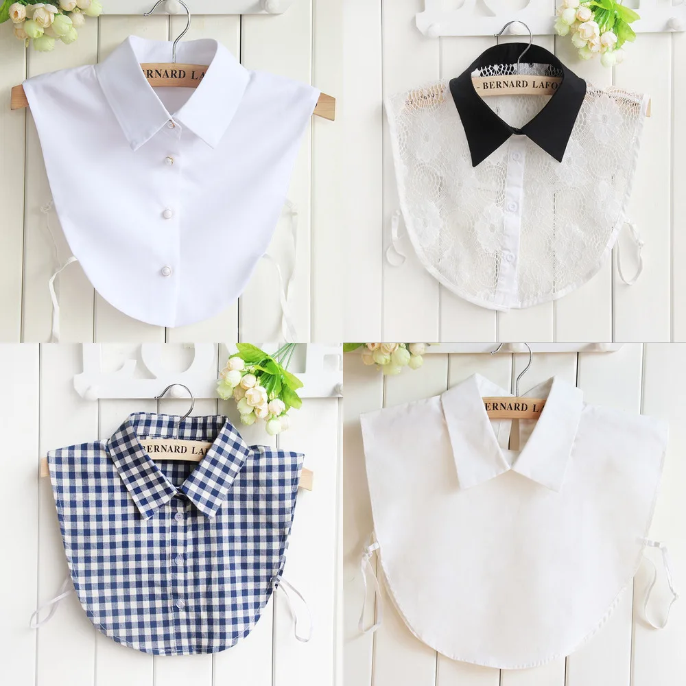 2022 White Shirt Women Dickie Small Tip Lead Solid Color Chiffon Fake Collar Bow Tie  Fake Collar Women Detachable Collars