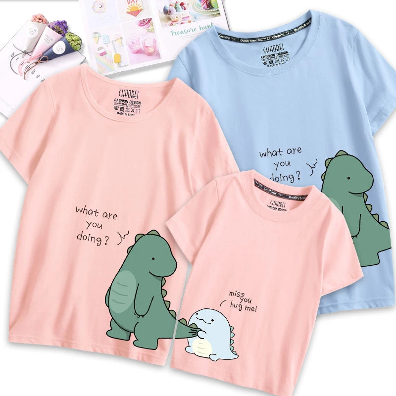 Family Matching Outfits Clothes Mother Dad and Kid Summer Cartoon Dinosaur T-Shirt Sport Clothing Cotton Parent Child Outfits-animated-img