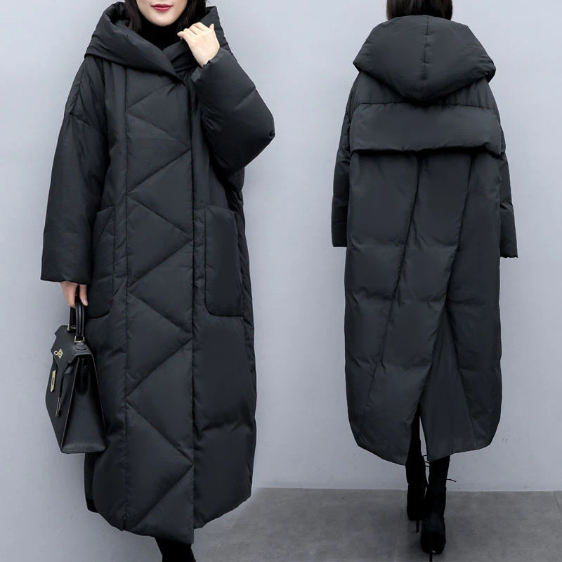 2021 Winter Large Size Korean Version Loose Mid-length Section Over The Knee Black Women's Padded Jacket Women Thickening