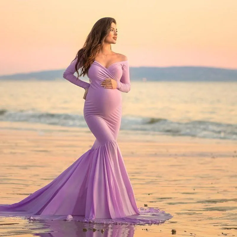 Long Sleeve Maternity Dresses Sexy V 