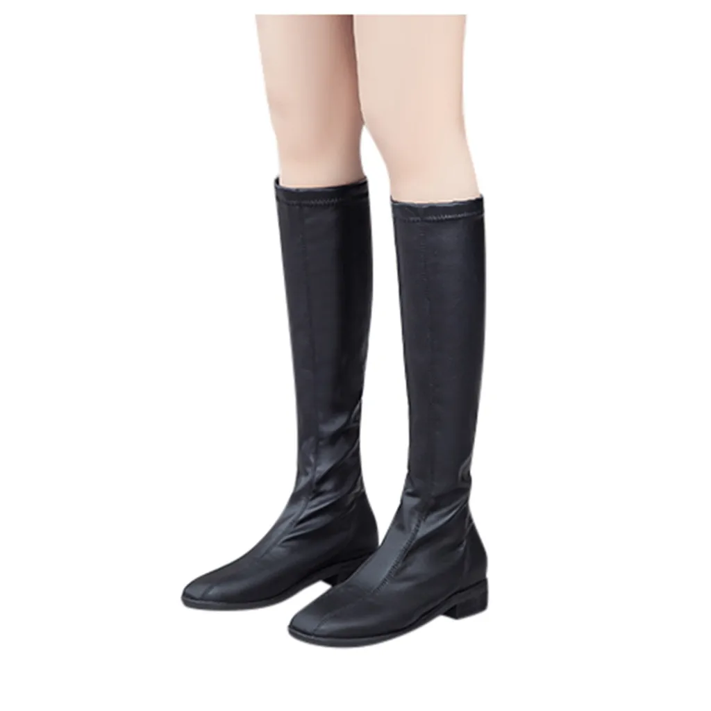 ladies flat black leather knee high boots