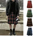 2020 Scottish Mens Kilt Traditional Plaid Belt Pleated Bilateral Chain Brown Gothic Punk Scottish Tartan Trousers preview-2