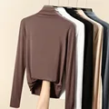 Modal Long Sleeve Solid Turtleneck T-Shirt Elastic Muslim Women High Stretch Slim Tops Spring Autumn Skinny Basic Bottoming preview-1