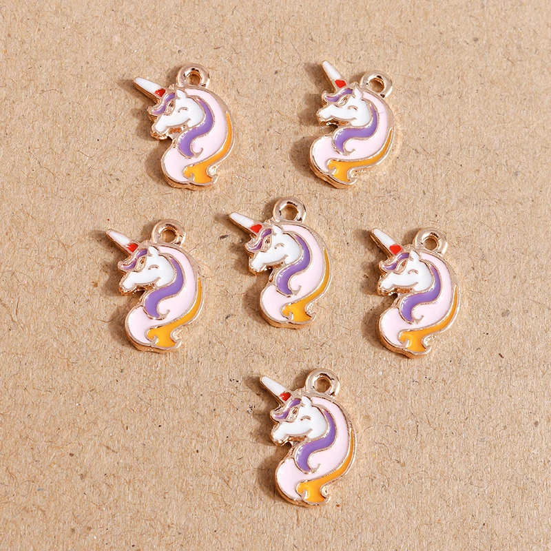 10pcs 9*15 mm Cartoon Enamel Unicorn Charms for Necklaces Pendant Earrings DIY Colorful Animal Charms Jewelry Making Accessories