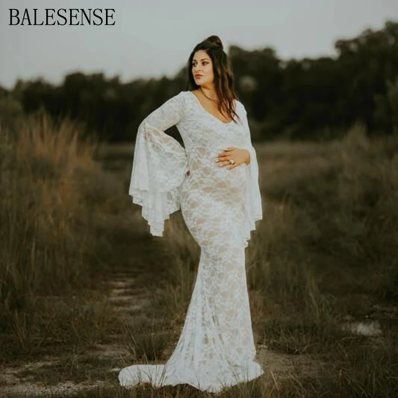 Flare Sleeve Lace Maxi Gown Maternity 