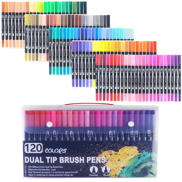 limekuoo 24 colors dual brush pen colored markers pens with 0.4mm  fine-liner tip kids