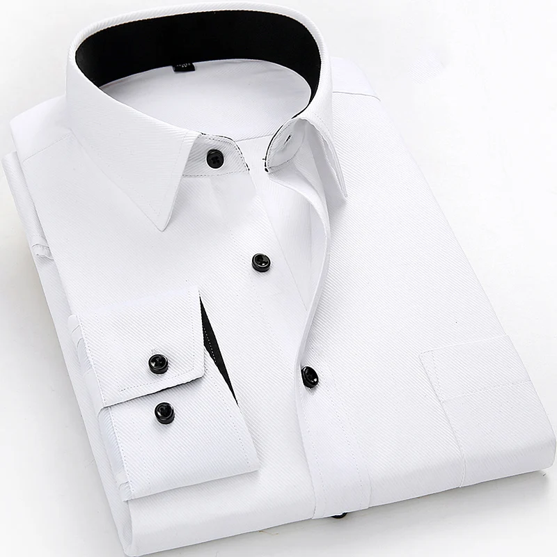mens work shirts Brand soft Long sleeve square collar regular  solid plain/ twill men dress shirts white male tops-animated-img