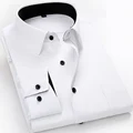 חולצות עבודה לגברים מותג שרוול ארוך רך צווארון מרובע רגיל רגיל / twill גברים שמלה חולצות לבן צמרות גברים