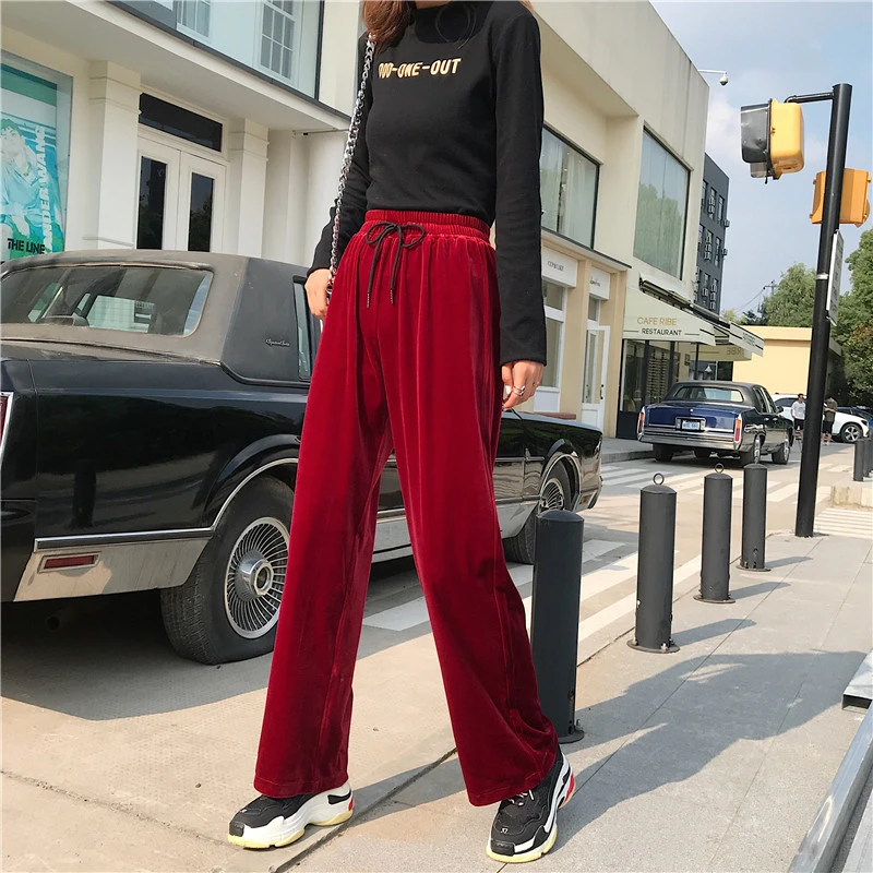 New Winter Autumn Velvet Wide Leg Pants 