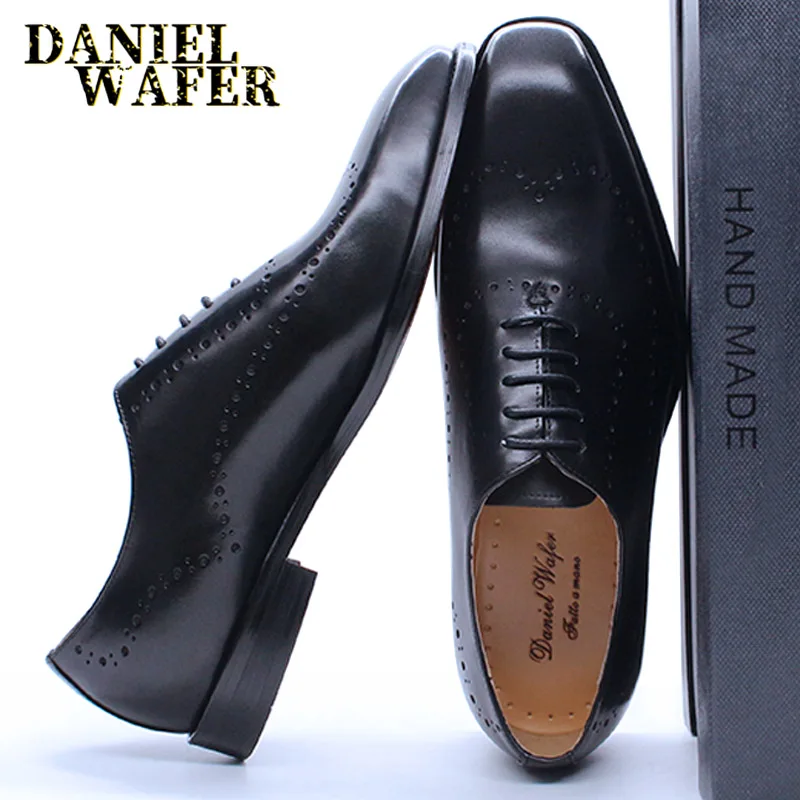 Men Oxford Brogue Genuine Leather Shoes 