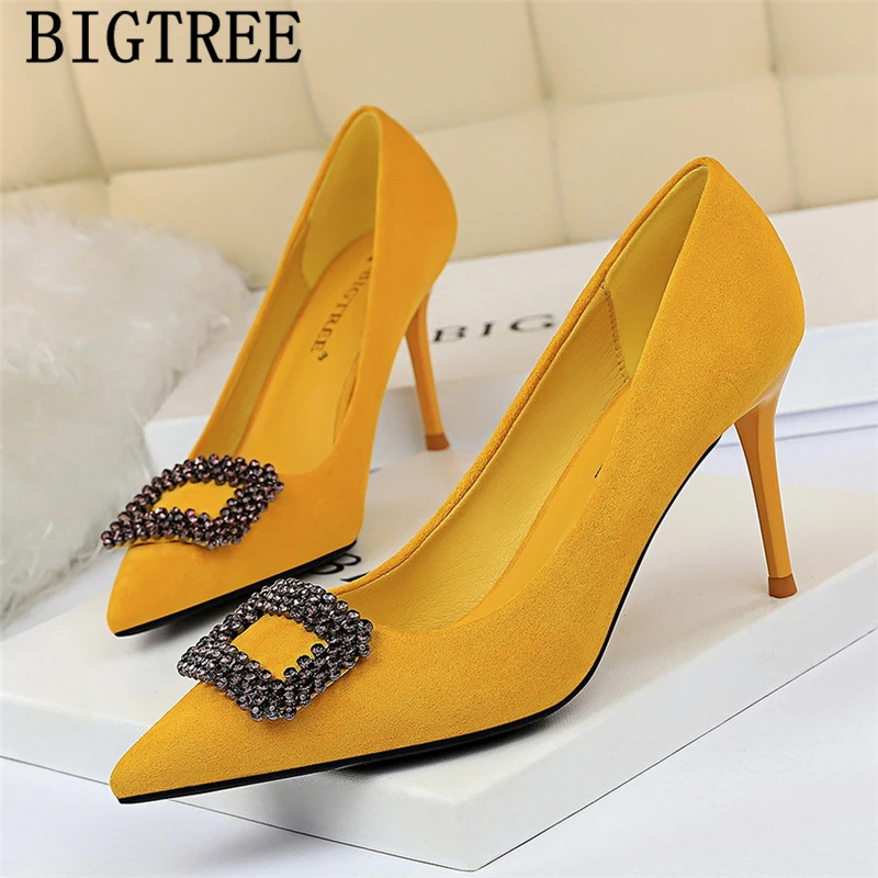 rhinestone heels yellow shoes bigtree 